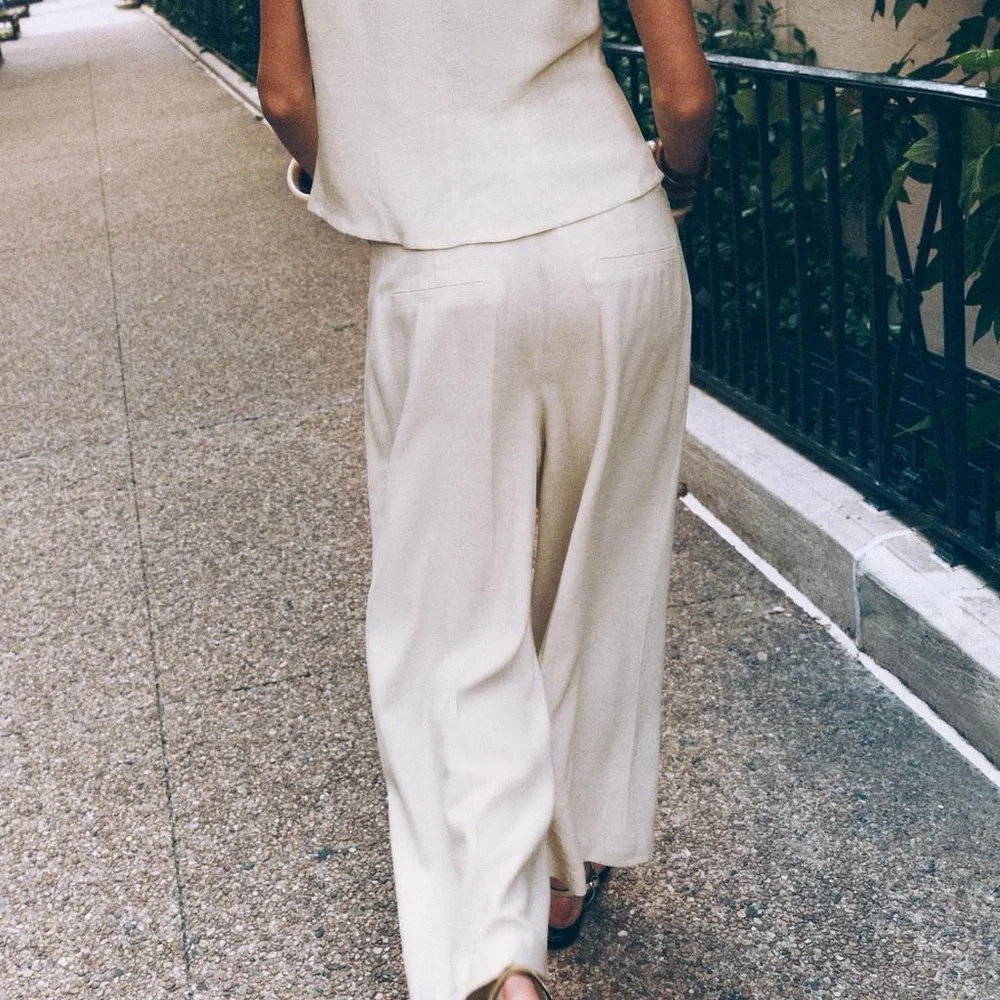 ZARA Linen blend belted ankle pants, new XL